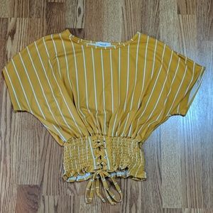 Yellow and white striped smocked shirt